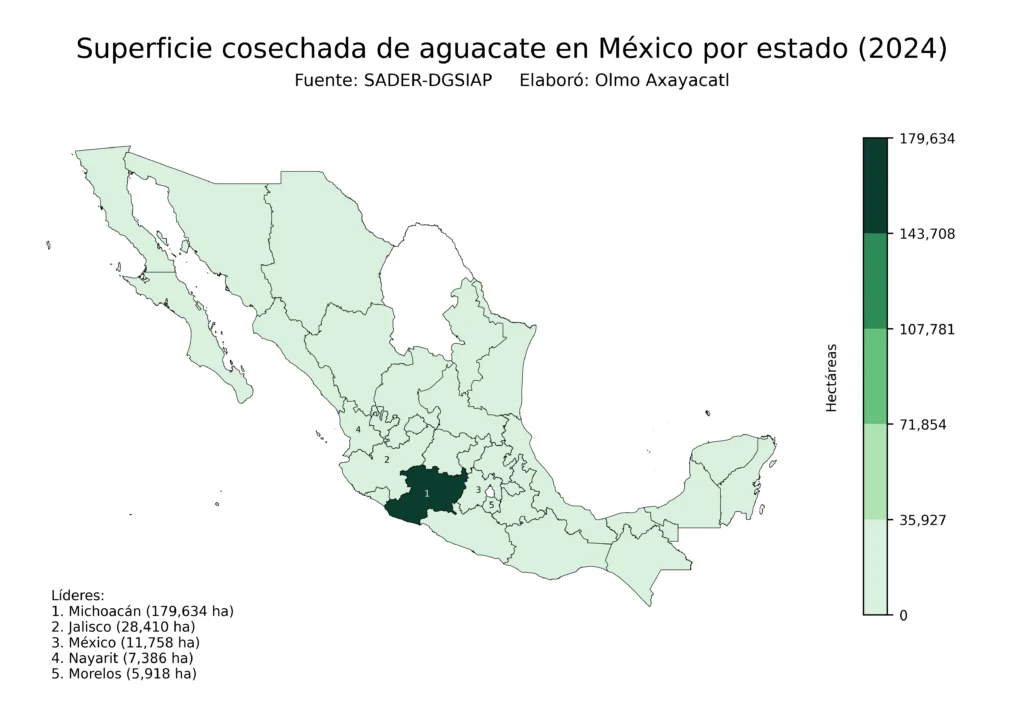 México Producción Agrícola Aguacate (Estados Superficie)