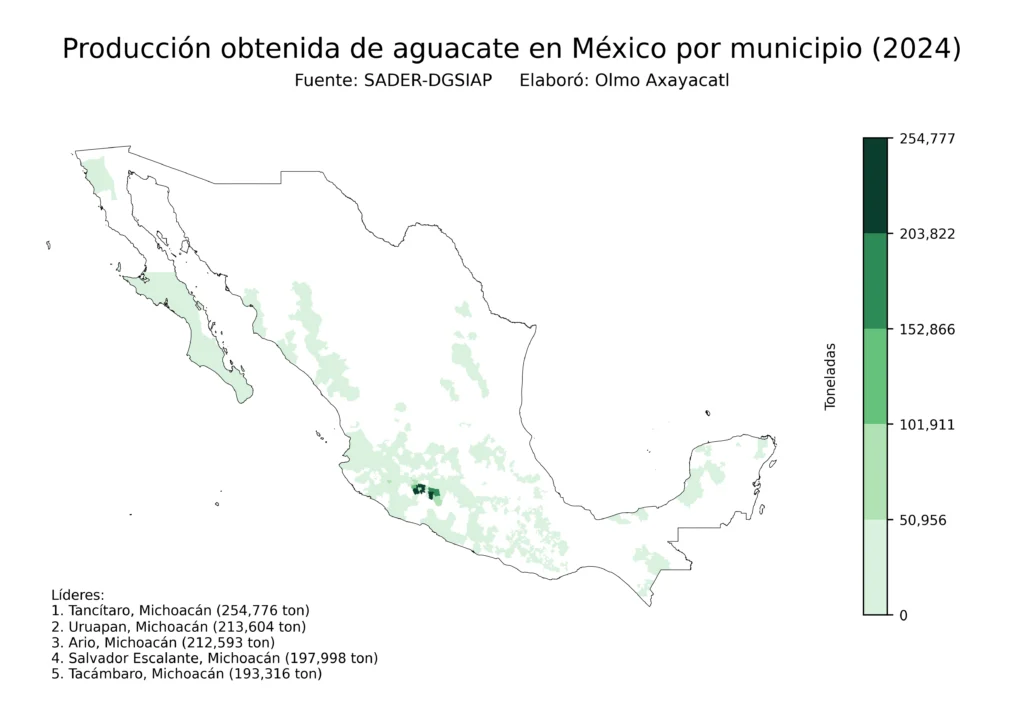 México Producción Agrícola Aguacate (Municipios Producción)