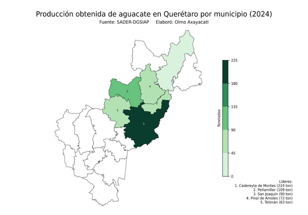 México Producción Agrícola Aguacate Querétaro (producción obtenida)